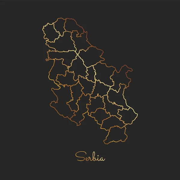 Serbia region map golden gradient outline on dark background Detailed map of Serbia regions — Stock Vector