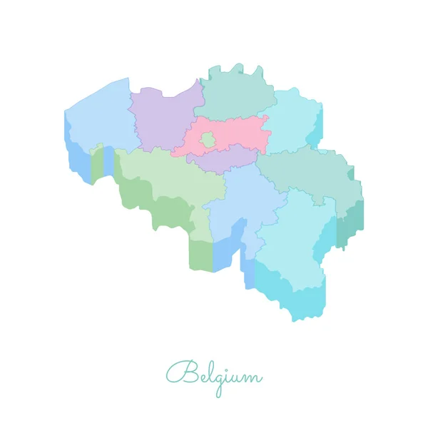 Mapa de Bélgica región vista superior isométrica colorida Mapa detallado de Bélgica regiones Vector — Vector de stock