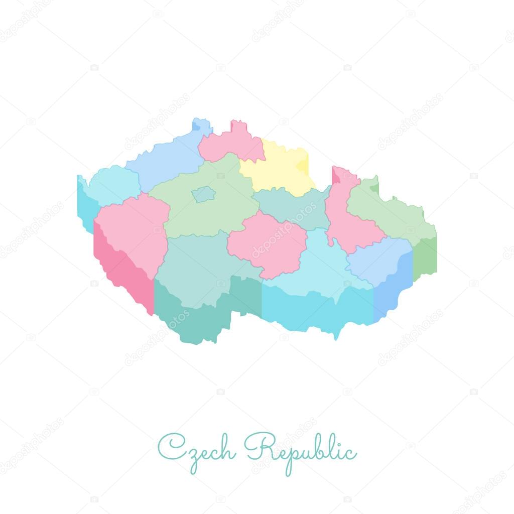 Czech Republic region map colorful isometric top view Detailed map of Czech Republic regions