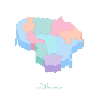 Litvanya bölgelerinde vektör harita Litvanya bölgesi harita renkli izometrik en iyi görünümü ayrıntılı