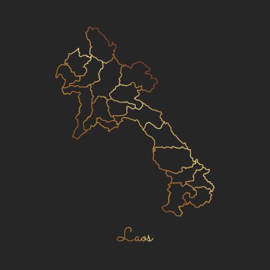 Laos bölgesi harita altın gradyan anahat Laos bölgeler vektör koyu arka plan detaylı haritada