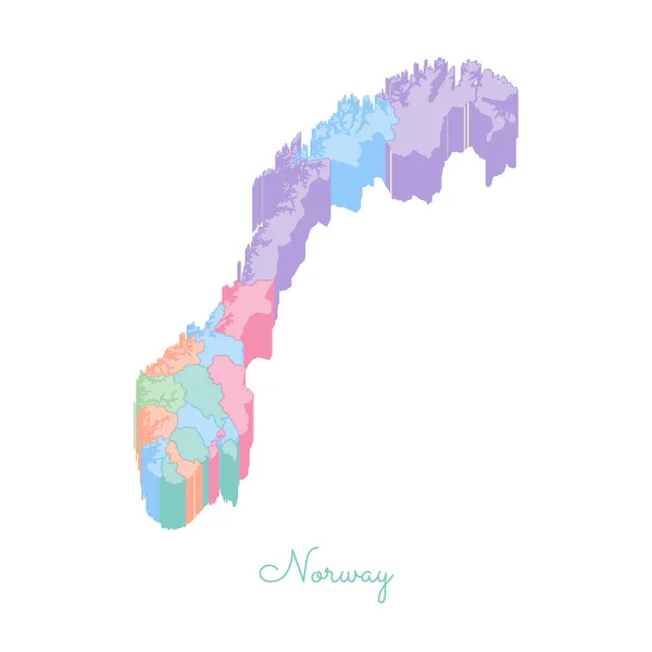 Νορβηγία περιοχή χάρτη πολύχρωμο ισομετρική προβολή επάνω λεπτομερούς χάρτη του εικονογράφηση φορέα περιφέρειες της Νορβηγίας — Διανυσματικό Αρχείο