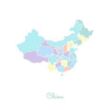 Çin bölgesi Çin bölgeleri vektör çizim beyaz anahat Detaylı Haritası ile renkli göster
