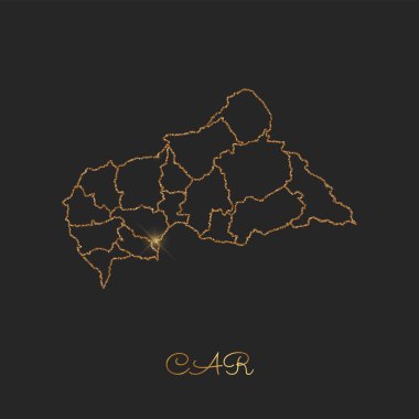 Araba bölgesi harita altın glitter anahat parlak yıldız koyu arka planda ayrıntılı harita araba