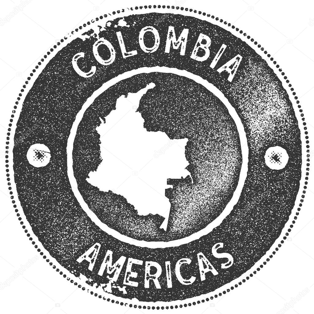 Colombia map vintage stamp Retro style handmade label badge or element for travel souvenirs Dark