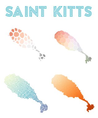 Saint Kitts poligonal Adası Haritası mozaik stilini koleksiyonu parlak soyut mozaik haritalar