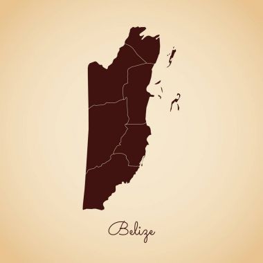 Belize bölgesi harita retro tarzı kahverengi anahat eski kağıt arka planda ayrıntılı harita Belize
