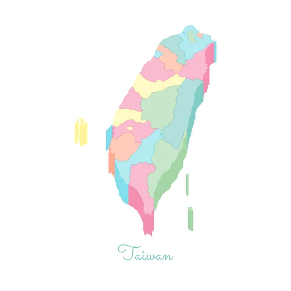 Taiwan regio kaart kleurrijke isometrische bovenaanzicht gedetailleerde kaart van Taiwan regio's vectorillustratie — Stockvector