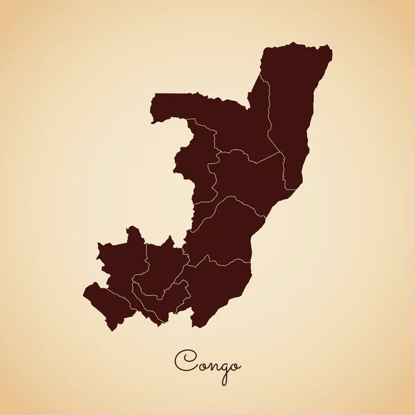 Carte de la région Congo contour brun style rétro sur fond vieux papier Carte détaillée des régions Congo — Image vectorielle