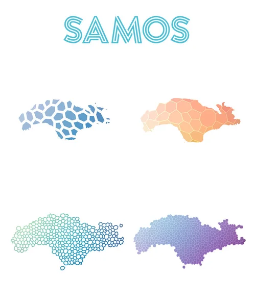 Mapa de la isla poligonal de Samos Colección de mapas de estilo mosaico teselado abstracto brillante geométrico — Vector de stock