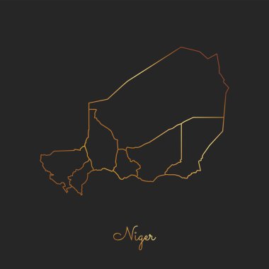 Nijer bölgesi harita altın gradyan anahat Nijer bölgeler vektör koyu arka plan detaylı haritada