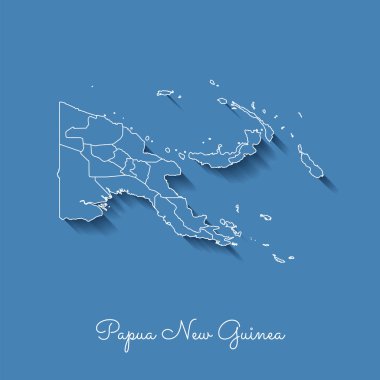 Papua Yeni Gine bölgesi harita mavi beyaz anahat ve gölge üzerinde mavi arka plan Detaylı Haritası
