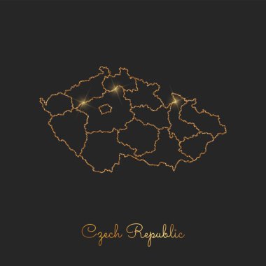 Çek Cumhuriyeti bölgesi harita altın glitter anahat koyu arka plan ayrıntılı üzerinde parlak yıldız ile