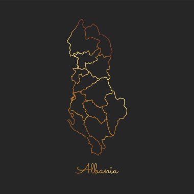Arnavutluk bölgesi harita altın gradyan anahat koyu arka plan detaylı harita Arnavutluk bölgeler üzerinde