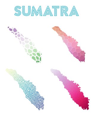 Sumatra poligonal Adası Haritası mozaik stilini koleksiyonu parlak soyut mozaik geometrik haritalar