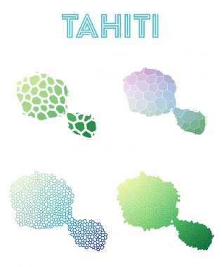Tahiti polygonal island map Mosaic style maps collection Bright abstract tessellation geometric clipart
