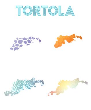 Tortola poligonal Adası Haritası mozaik stilini koleksiyonu parlak soyut mozaik geometrik haritalar
