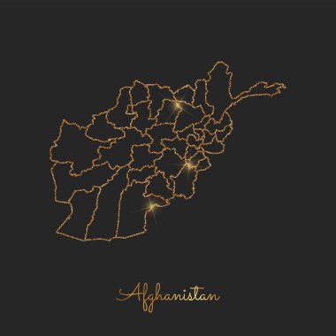 Afganistan bölgesi harita altın glitter anahat parlak yıldız koyu arka planda ayrıntılı göster
