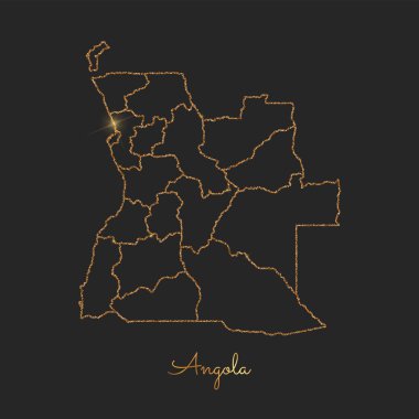 Angola bölgesi harita altın glitter anahat parlak yıldız koyu arka planda ayrıntılı göster