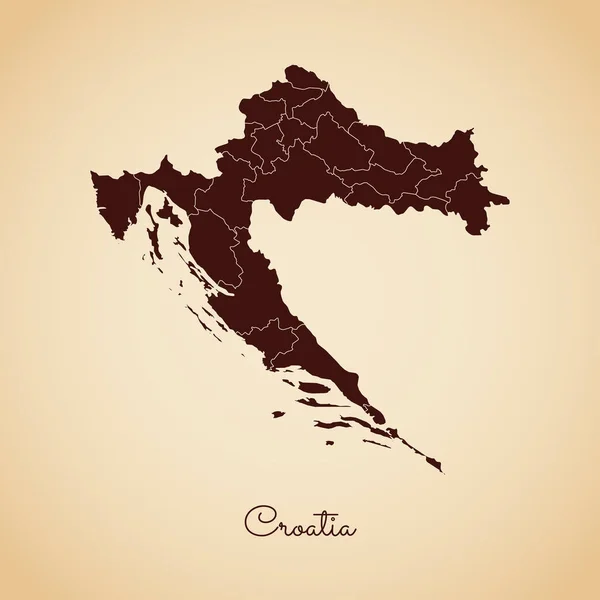 Horvátország régió megjelenítése retro stílusú barna szerkezeti régi papír alapon részletes Térkép Horvátország — Stock Vector