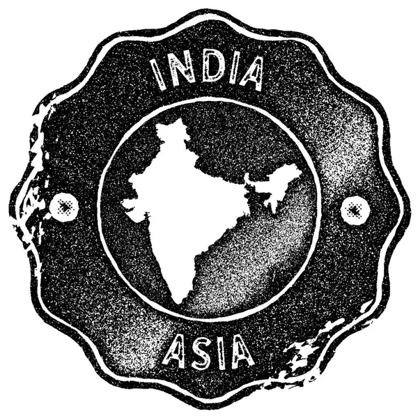 インド地図スタンプ レトロなスタイルの手作りラベルのバッジまたは要素の旅行土産ブラック — ストックベクタ