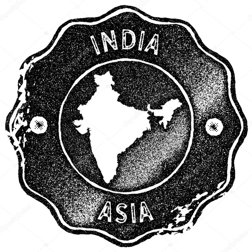 India map vintage stamp Retro style handmade label badge or element for travel souvenirs Black