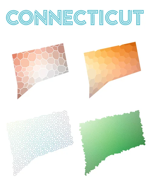 Connecticut veelhoekige dat ons staat kaart mozaïek stijl kaarten collectie heldere abstracte mozaïekpatroon — Stockvector