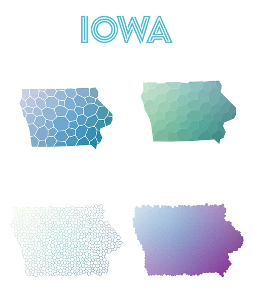 Iowa poligonale noi stato mappa Mosaico stile mappe collezione Luminoso astratto tassellazione geometrica — Vettoriale Stock