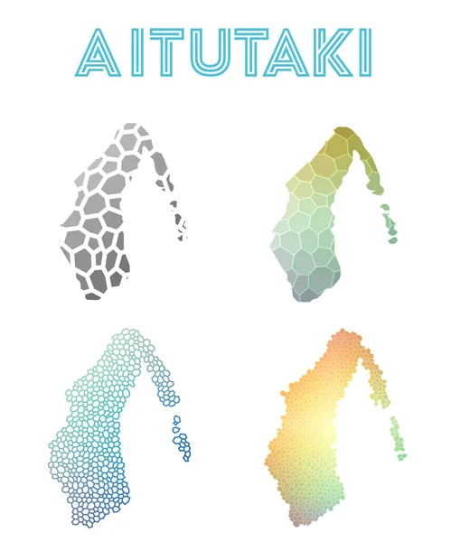 Mapa de la isla poligonal de Aitutaki Colección de mapas de estilo mosaico Teselado abstracto brillante — Vector de stock