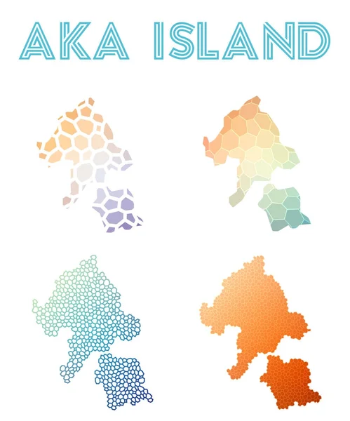 Isla Aka mapa de la isla poligonal Colección de mapas de estilo mosaico Teselado abstracto brillante — Vector de stock