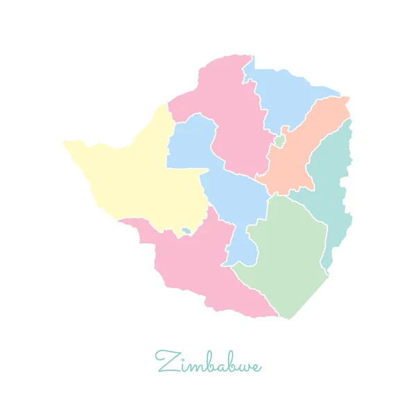 짐바브웨 지역 지도 자세히 흰색 윤곽선이 다채로운 짐바브웨 지역 벡터 지도 — 스톡 벡터