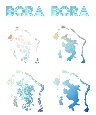 Bora Bora poligonal Adası Haritası mozaik stilini koleksiyonu parlak soyut mozaik haritalar