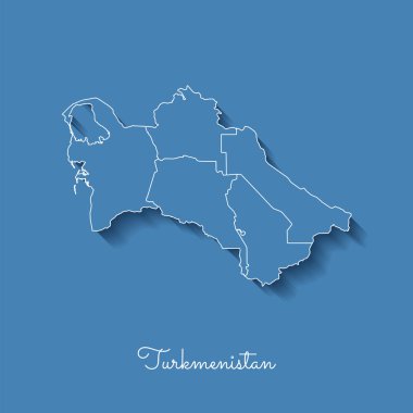 Türkmenistan bölgesi harita mavi beyaz anahat ve gölge üzerinde mavi arka plan Detaylı Haritası