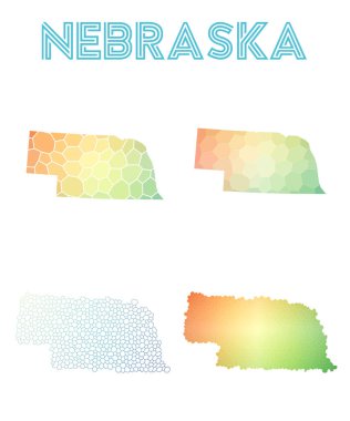 Nebraska bize harita mozaik tarzı devlet poligonal koleksiyonu parlak soyut mozaik haritalar