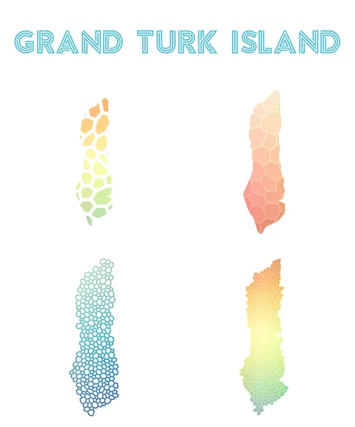 Grand Turk Island mapa de la isla poligonal Colección de mapas de estilo mosaico Teselado abstracto brillante — Vector de stock