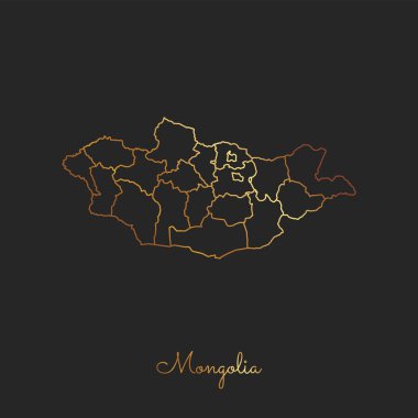 Moğolistan bölgelerin koyu arka plan detaylı haritada Moğolistan bölge harita altın gradyan anahat