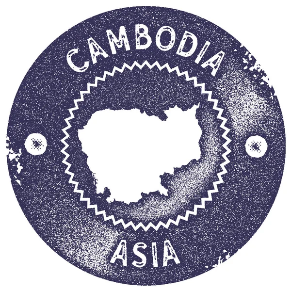 Cambodge carte timbre vintage Style rétro étiquette à la main badge ou élément pour souvenirs de voyage Profond — Image vectorielle