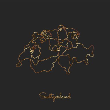 İsviçre bölgesi harita altın gradyan anahat İsviçre detaylı Haritası koyu arka plan üzerinde
