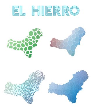 El Hierro poligonal Adası Haritası mozaik stilini koleksiyonu parlak soyut mozaik haritalar