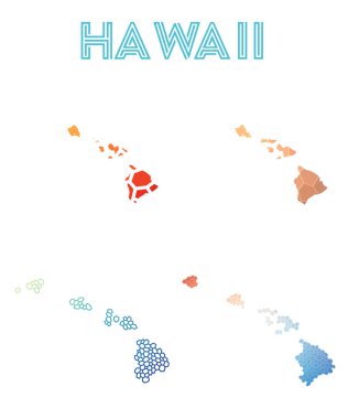 Hawaii poligonal Adası Haritası mozaik stilini koleksiyonu parlak soyut mozaik geometrik haritalar