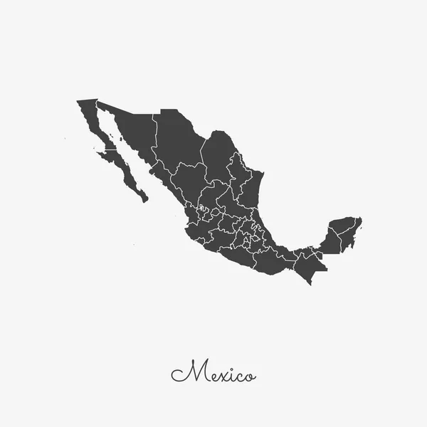 Mexicaanse regio's kaart grijze omtrek op de gedetailleerde kaart van de witte achtergrond van Mexico gebieden Vector — Stockvector