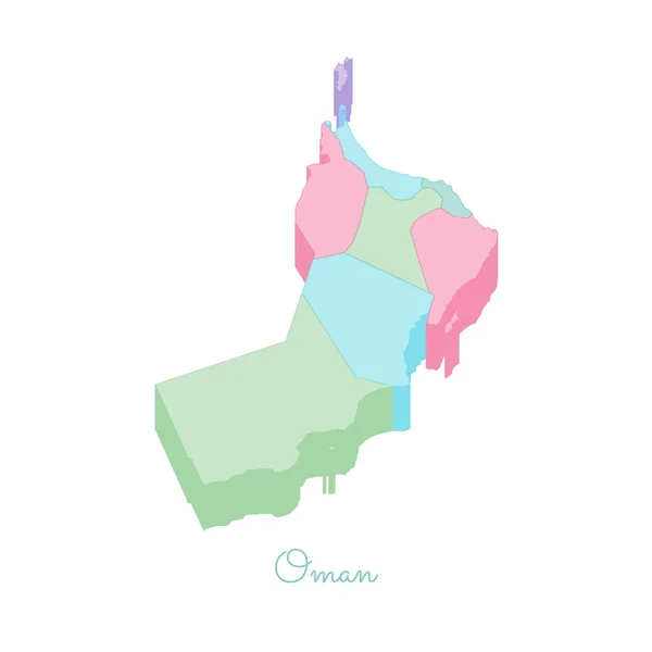 Mapa da região de Omã vista superior isométrica colorida Mapa detalhado de regiões de Omã ilustração vetorial — Vetor de Stock
