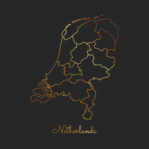 Niederlande Landkarte Goldener Gradienten Umriss auf dunklem Hintergrund Detailkarte der Niederlande — Stockvektor