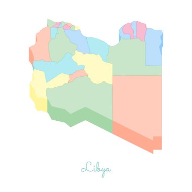 Libya bölgesi harita renkli izometrik üstten görünüm ayrıntılı harita Libya bölgeleri vektör çizim