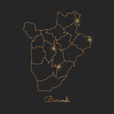 Burundi bölgesi harita altın glitter anahat parlak yıldız koyu arka planda ayrıntılı göster