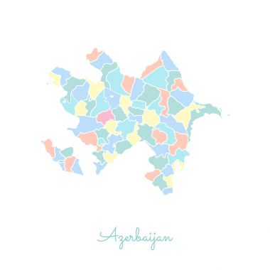 Azerbaycan bölgesi Haritası ayrıntılı Beyaz anahat ile renkli harita Azerbaycan bölgelerinde vektör