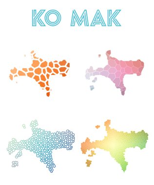 Ko Mak poligonal Adası Haritası mozaik stilini koleksiyonu parlak soyut mozaik geometrik haritalar