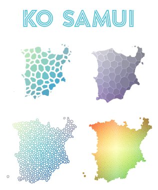 Ko Samui poligonal Adası Haritası mozaik stilini koleksiyonu parlak soyut mozaik haritalar