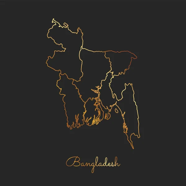 Mappa della regione del Bangladesh profilo dorato del gradiente su sfondo scuro Mappa dettagliata del Bangladesh — Vettoriale Stock
