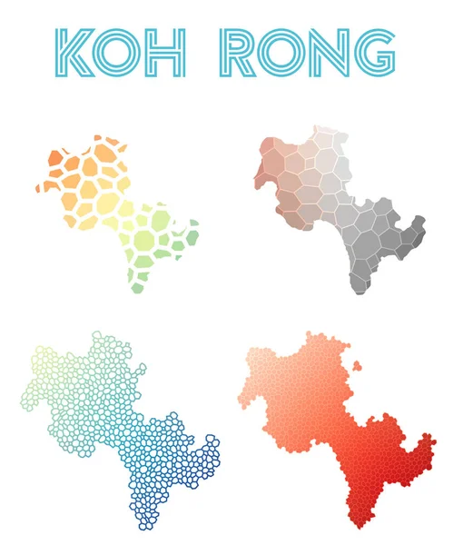 Mapa de la isla poligonal de Koh Rong Colección de mapas de estilo mosaico Teselado abstracto brillante — Vector de stock